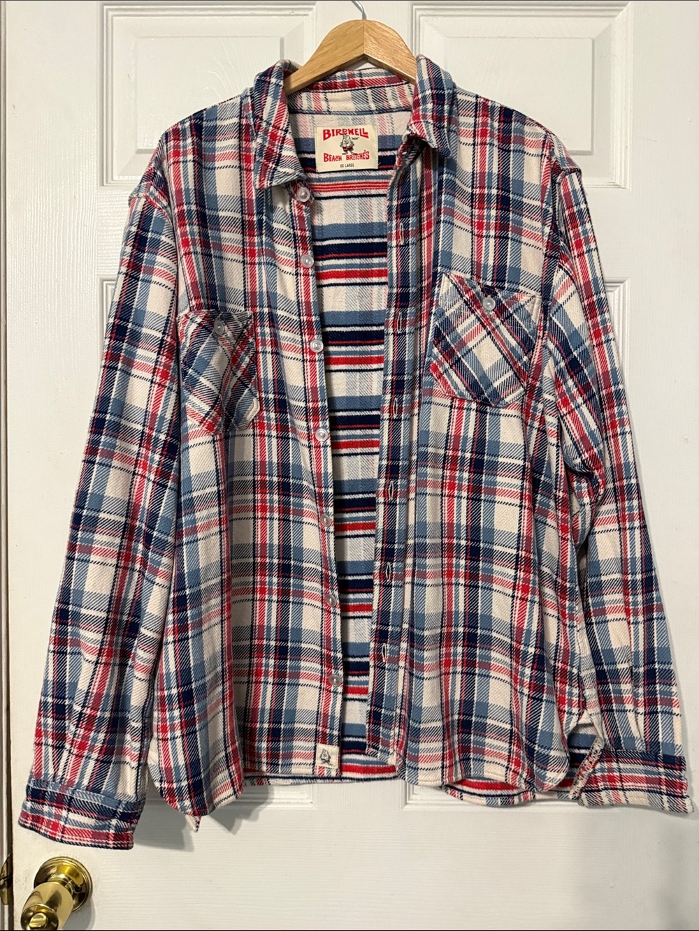 Birdwell Beach Britches Flannel Work Shirt XXL Plaid Stripe Lined Heavyweight